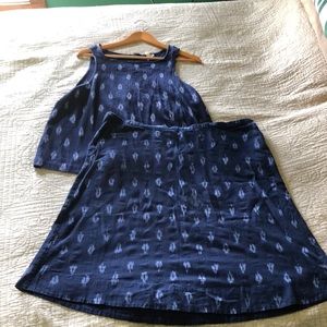 Eileen Fisher ikat hemp cotton 2 piece set sleeveless top midi skirt XL/XXL